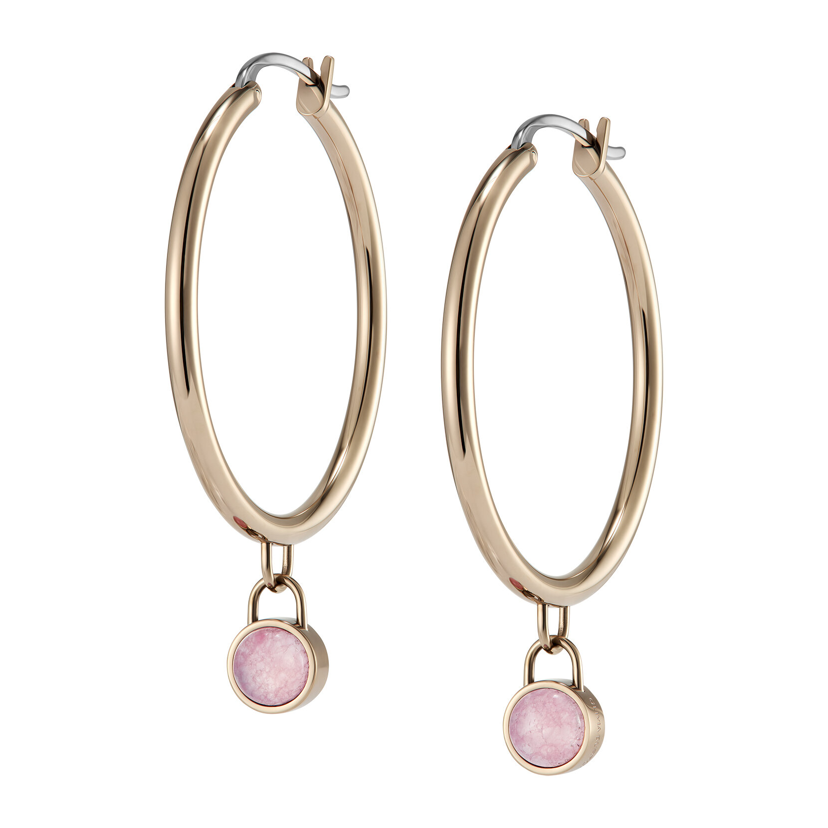 Rose Quartz Cabochon Rose Gold Plated Gemstone Hoop Earrings