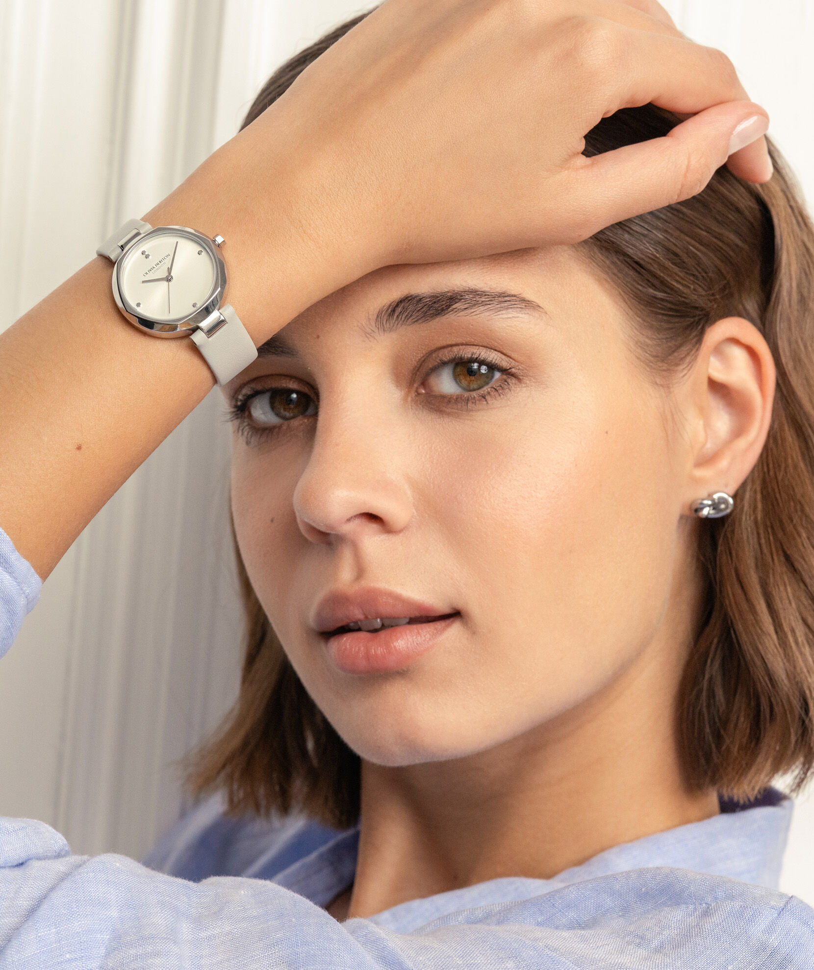 32mm Dimension T-Bar Silver & Earl Grey Leather Strap Watch