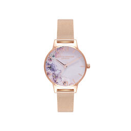  Watercolour Florals Gold Mesh Watch 