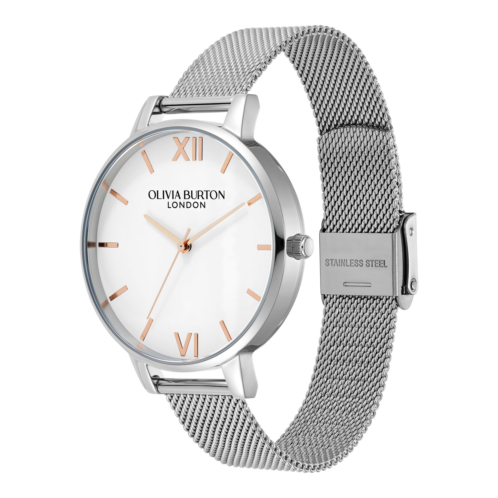 Classic 38mm White & Silver Mesh Watch | Olivia Burton London