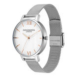 Classic White & Silver Mesh Watch. 38mm Stainless Steel, Quartz Basic. Classic 38mm White & Silver Mesh Watch | Olivia Burton London main image 4