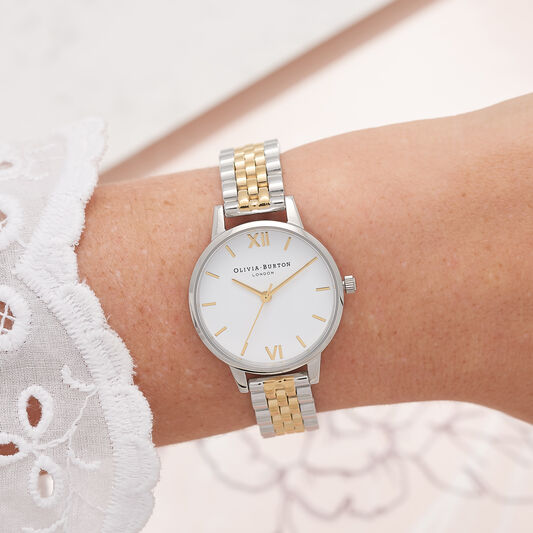 White Dial Silver & Gold Bracelet Watch