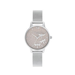 Dancing Dragonfly Blush Glitter Dial & Silver Mesh