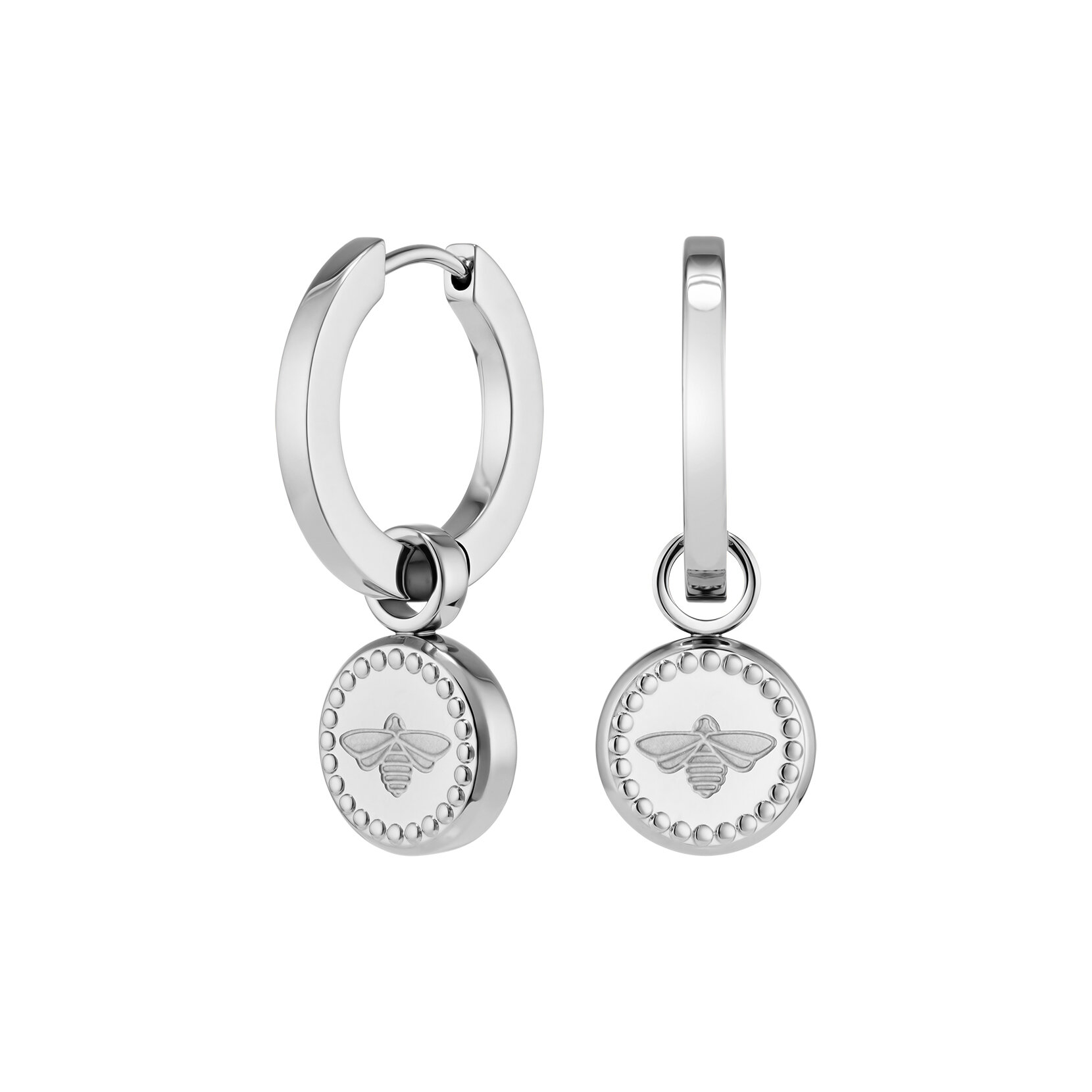 Bee Charm Silver Tone Hoop Earrings