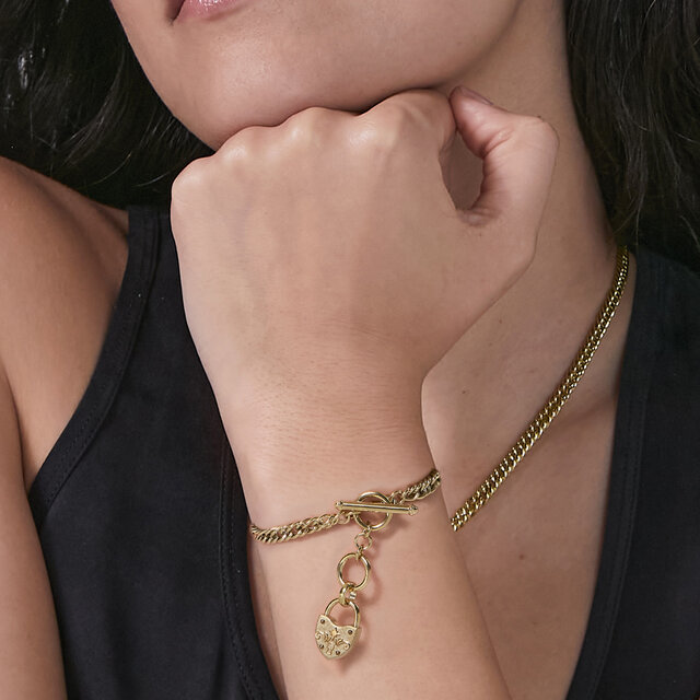 Lock Heart Gold Plated Toggle Bracelet