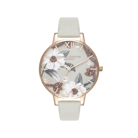 Bejewelled Floral Grey And Rose Gold