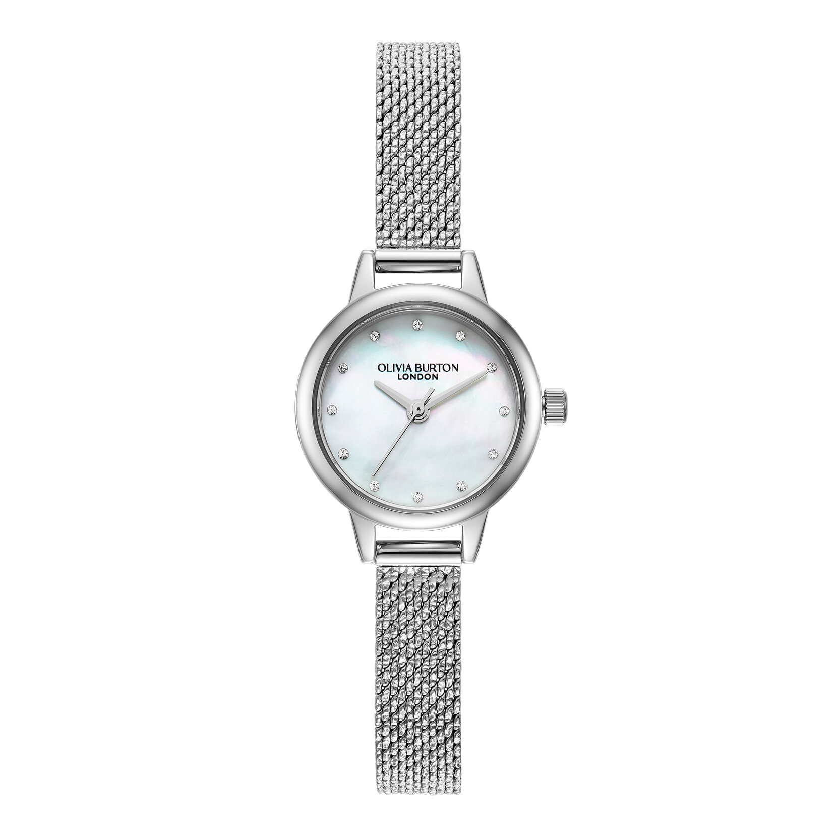 Classic 23mm Mini White & Silver Mesh Watch | Olivia Burton London