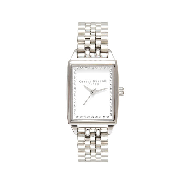 Rectangular White & Silver Bracelet Watch