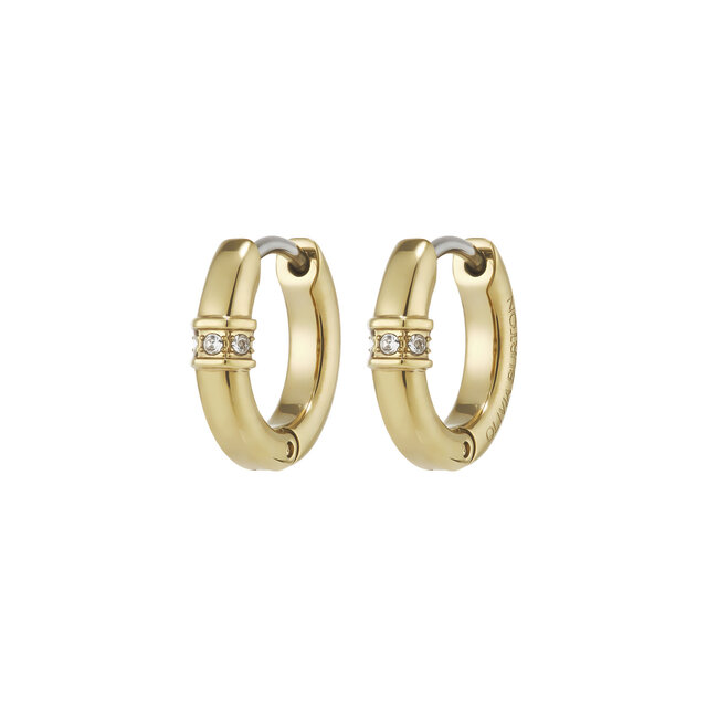 Linear Crystal Gold Plated Huggie Hoop Earrings