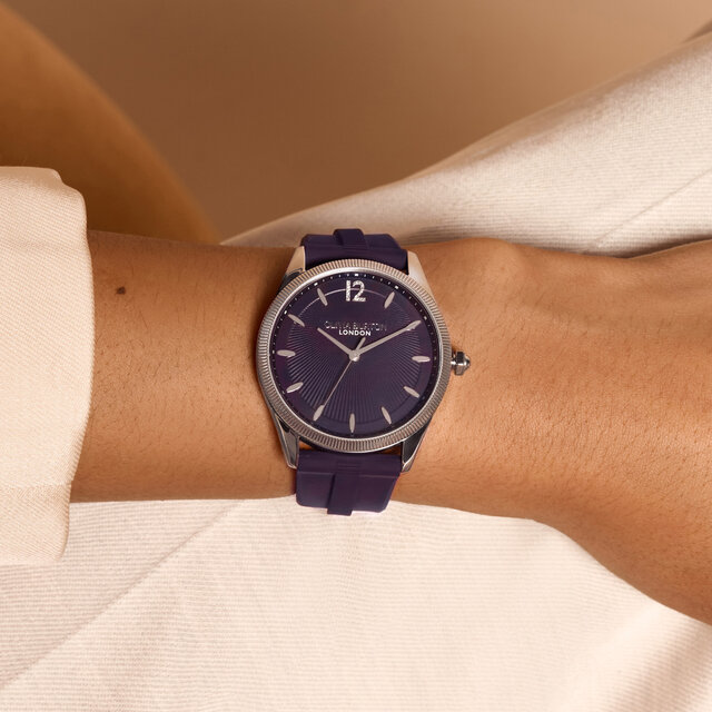 38mm Radiate Silver & Midnight Plum Silicone Strap Watch