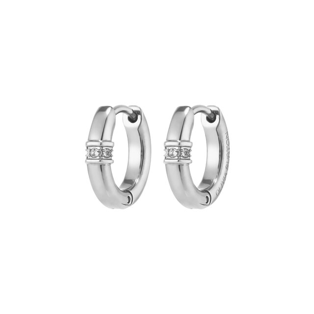 Linear Crystal Silver Tone Huggie Hoop Earrings
