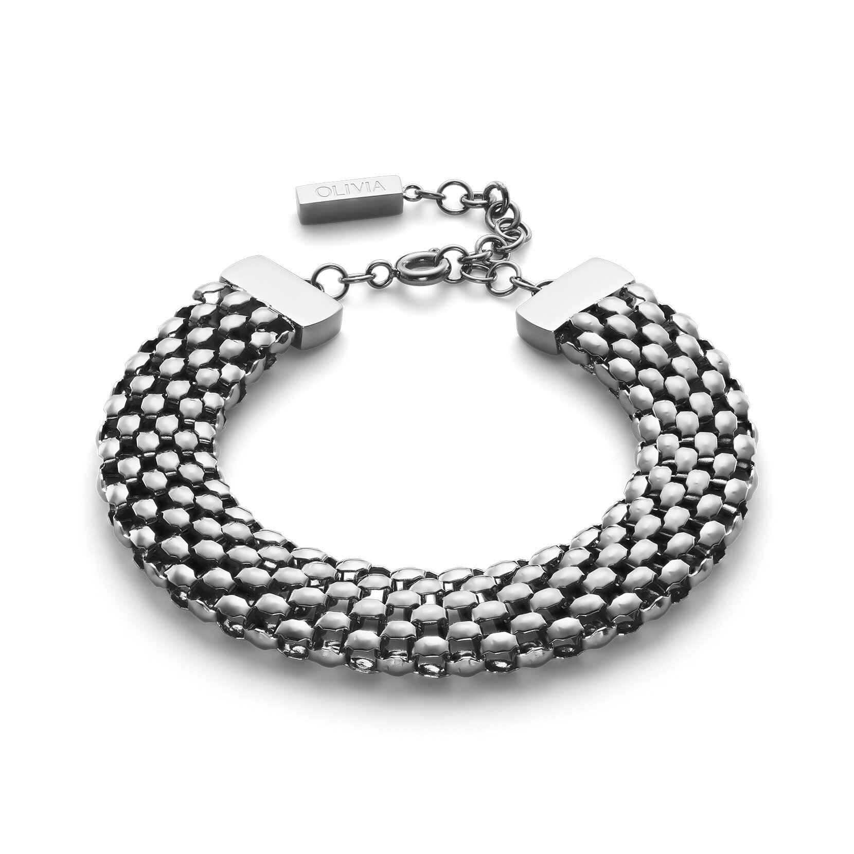 Chequerboard Link Silver Tone Bracelet