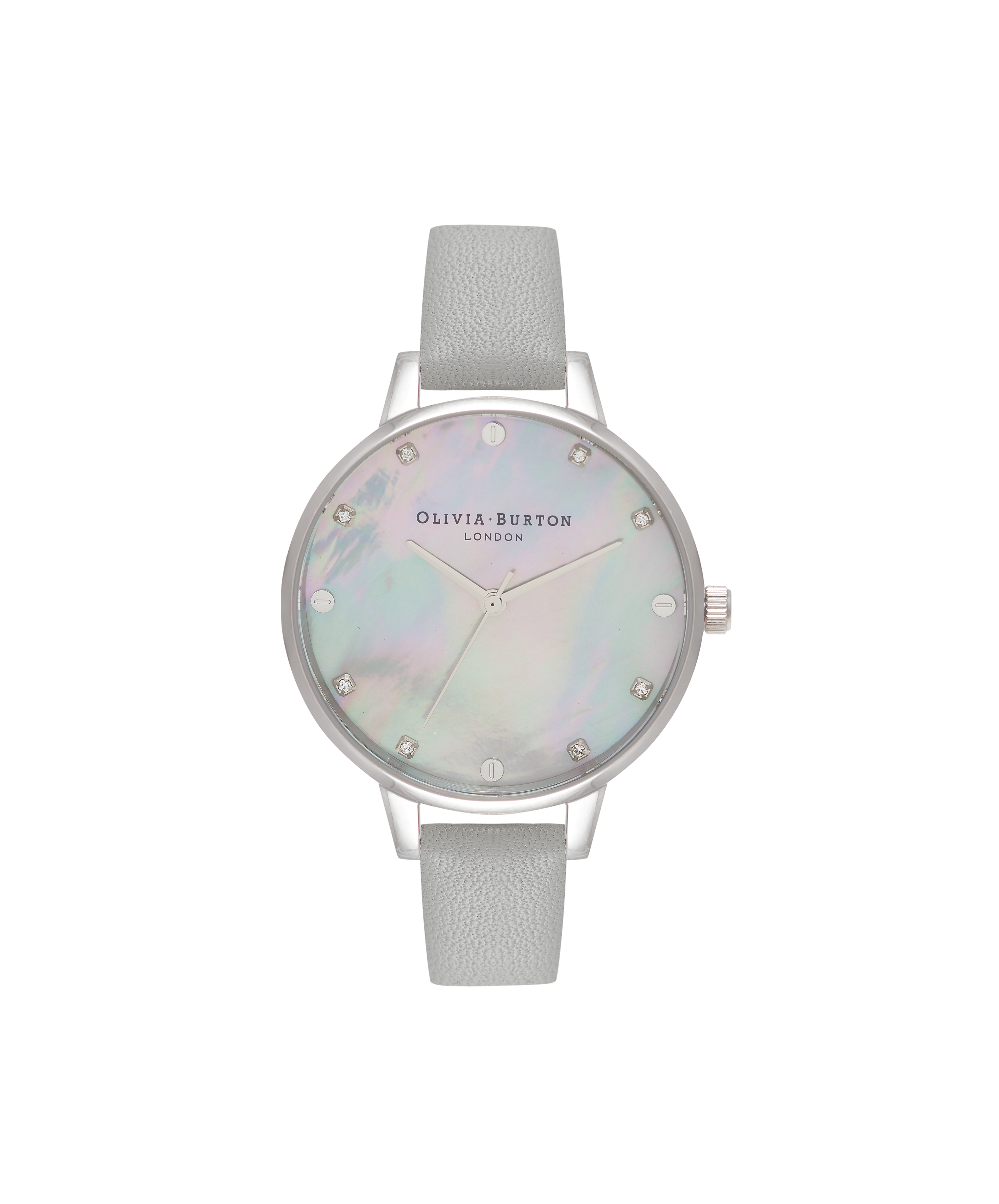 Classics 34mm Silver & Gray Leather Strap Watch | Olivia Burton