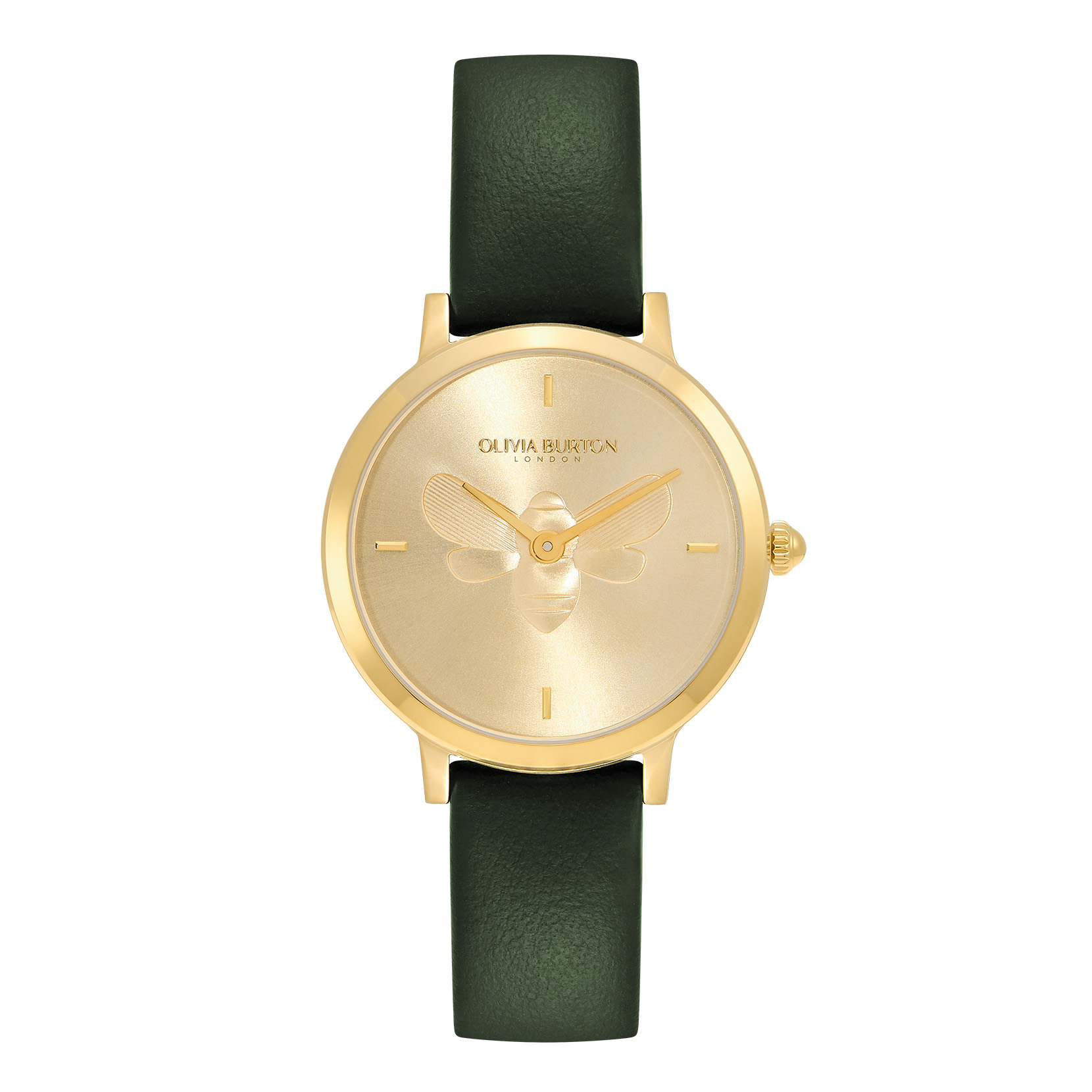 Signature 28mm Bee Ultra Slim Gold & Green Leather Strap Watch 